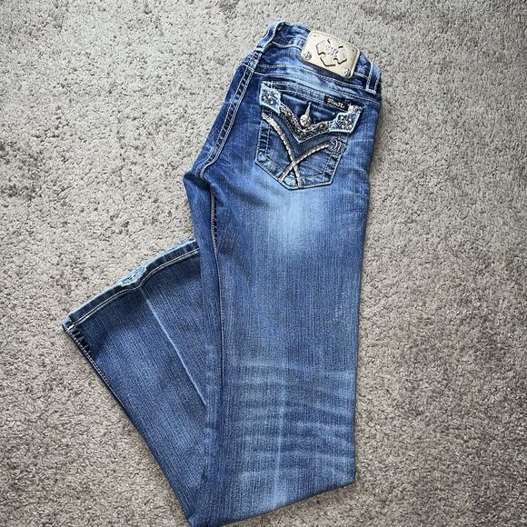 Miss Me Jeans Womens 29x32 Blue Signature Boot Embellished Pockets MK - Picture 1 of 8
